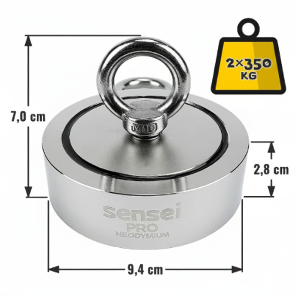 Magnes Neodymowy Dwustronny N52 – Udźwig 2x350 kg